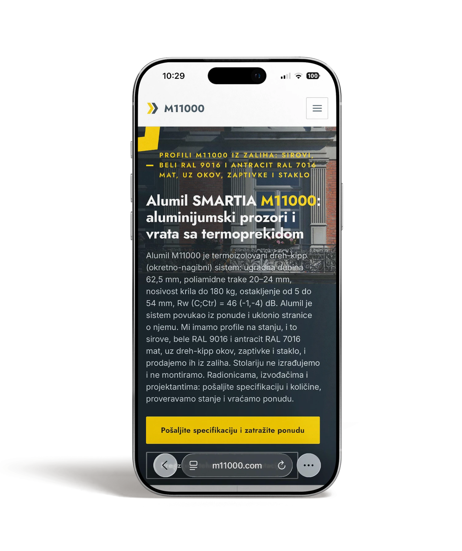Alumil M11000 — mobilni prikaz