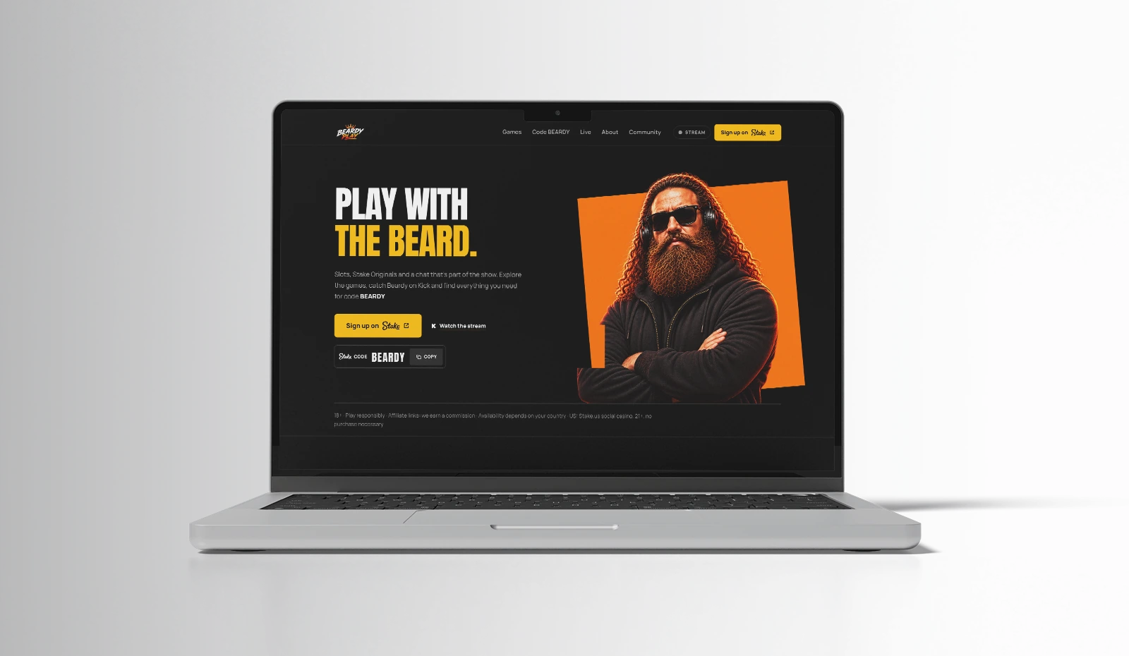 Beardy Play — prikaz sajta kreatora sa igrama i strimovima