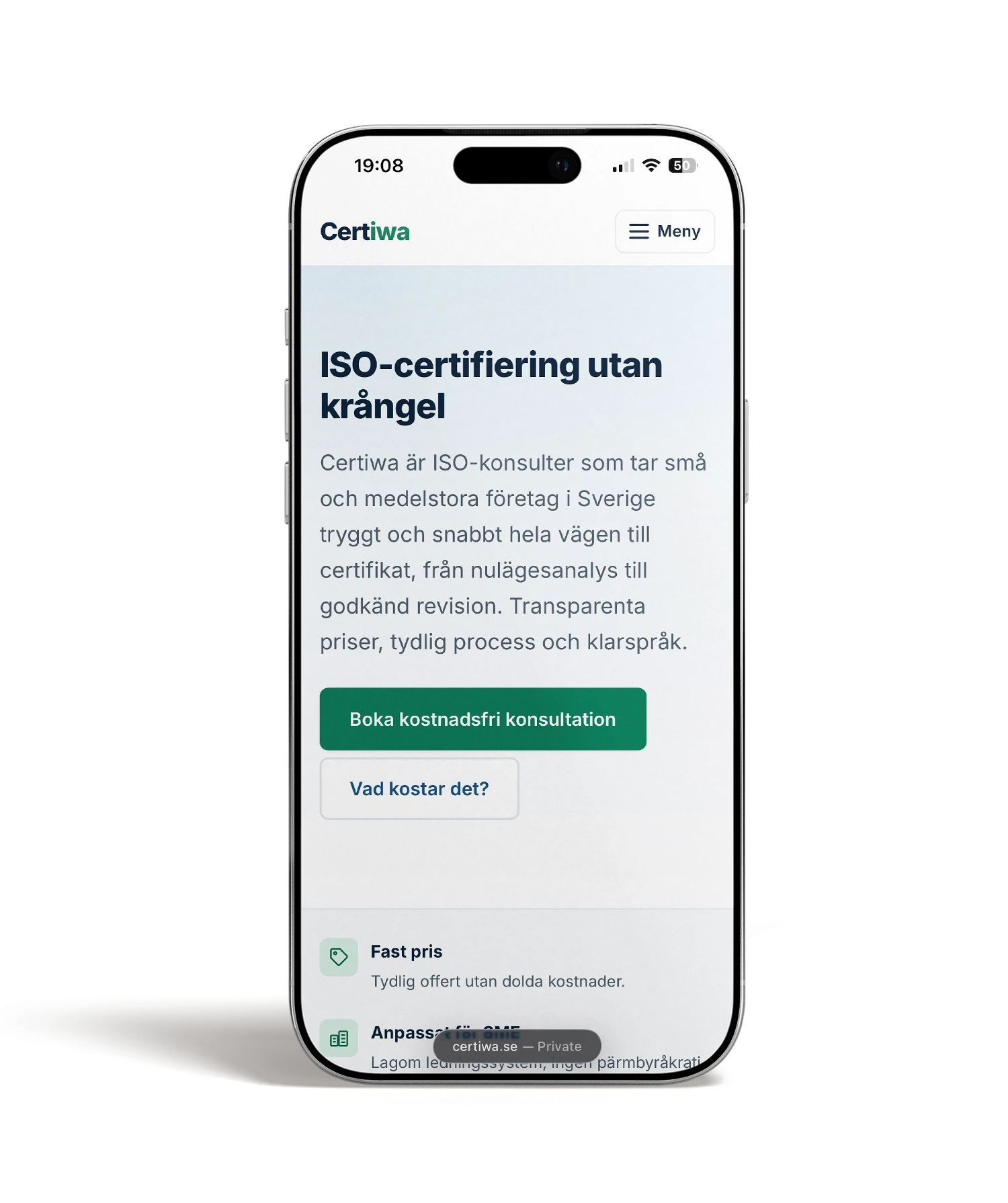 Certiwa — mobilni prikaz