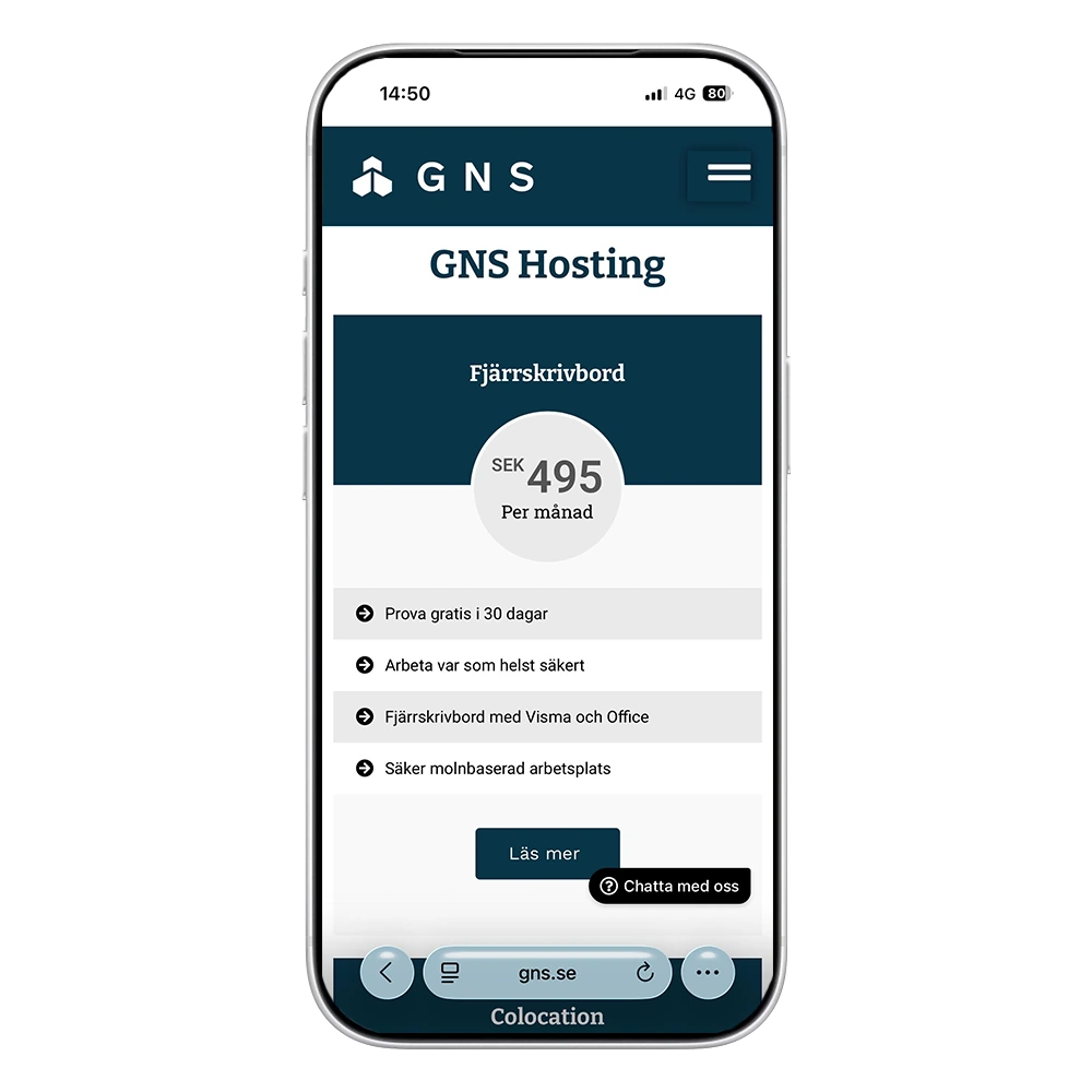 GNS Hosting — mobilni prikaz