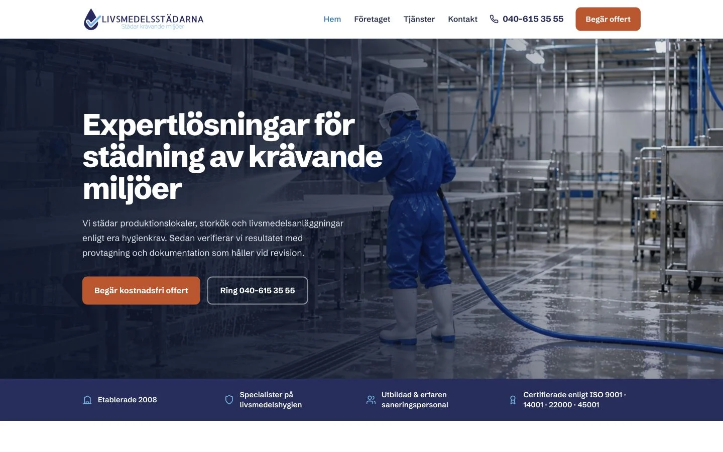 Livsmedelsstädarna — prikaz korporativnog sajta za industrijsko čišćenje na laptopu