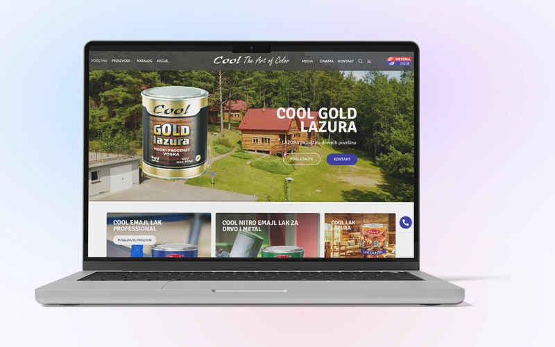 Nevena Color — prikaz sajta za proizvođača boja i lakova na laptopu