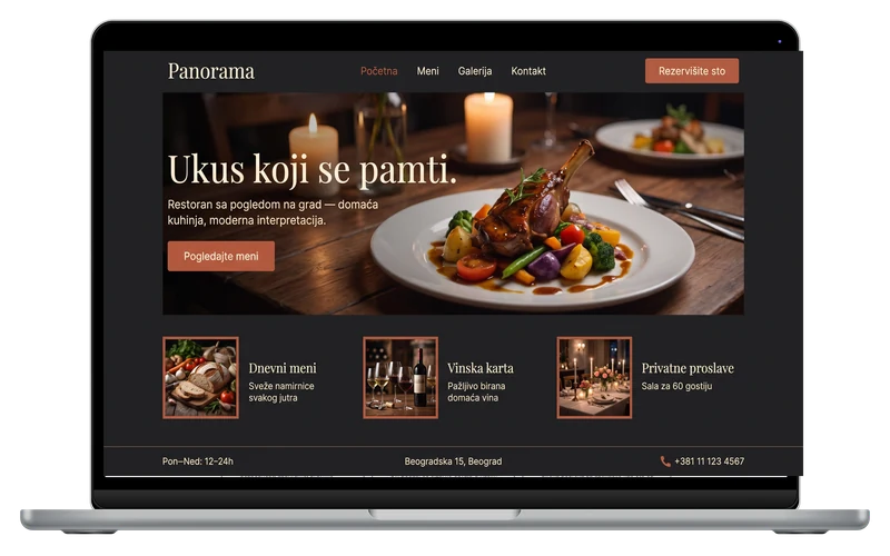 Restoran Panorama — prikaz sajta restorana sa jelovnikom i rezervacijama