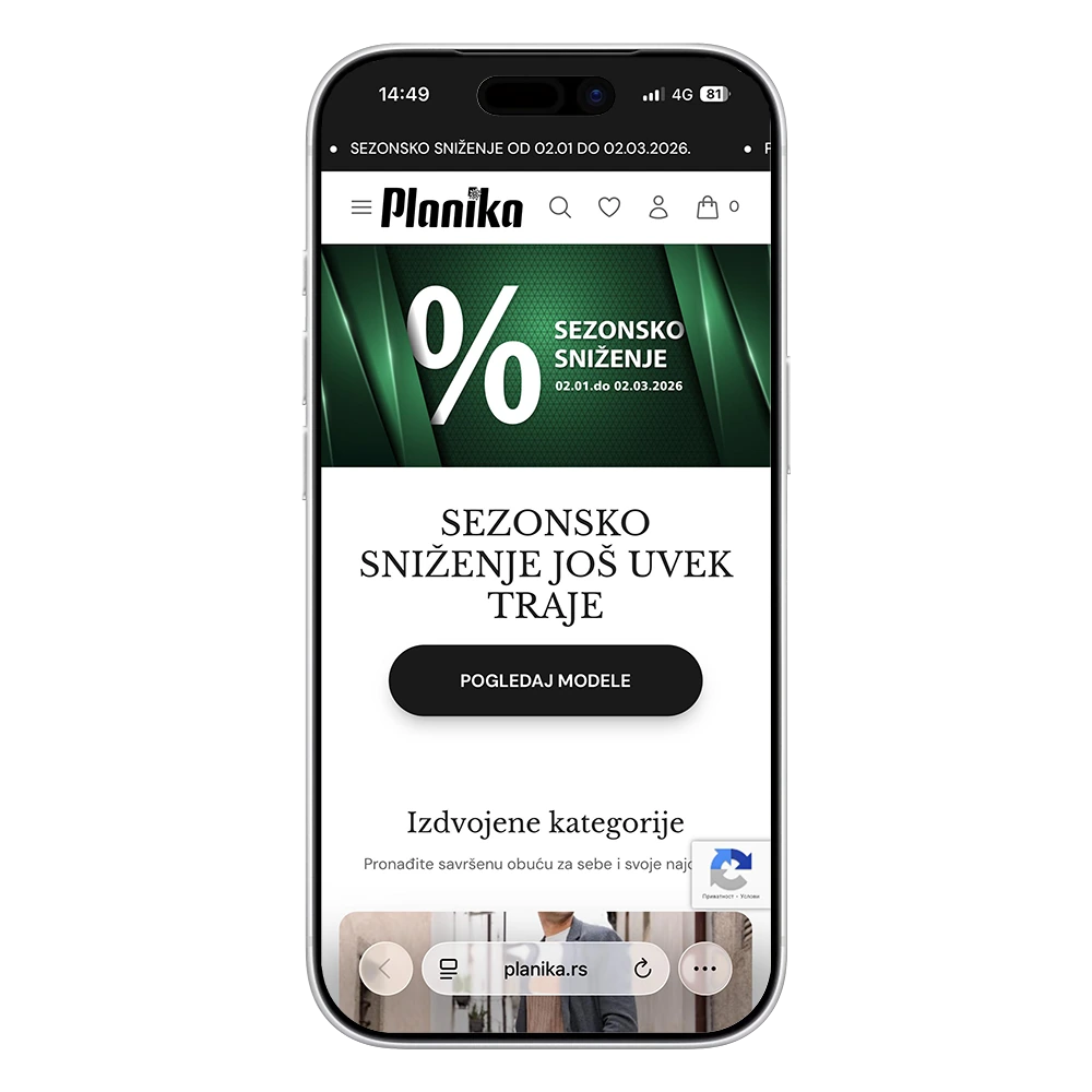 Planika — mobilni prikaz