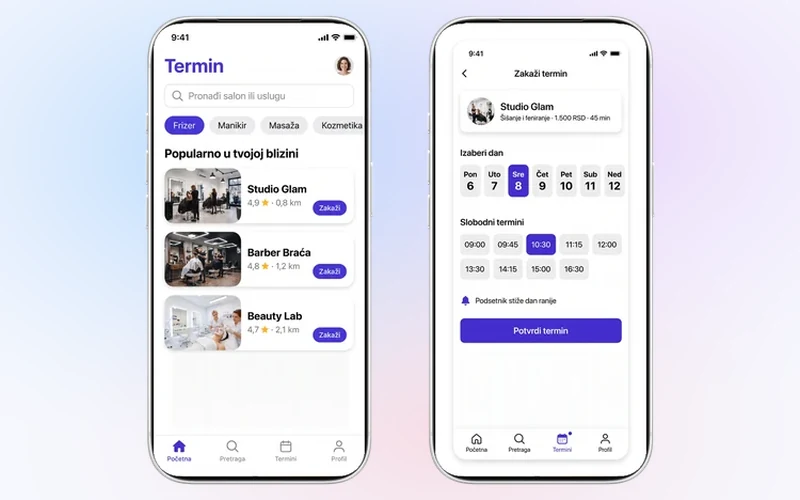 Termin — screen previews of our salon booking application